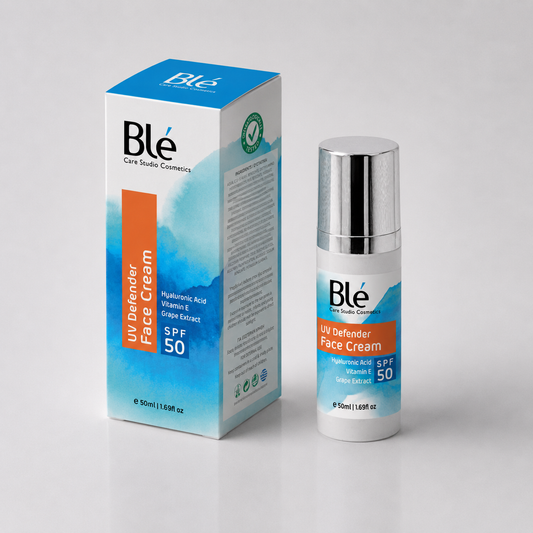 Αντιηλιακή κρέμα προσώπου SPF50 με ματ αποτέλεσμα και υαλουρονικό οξύ Blé Care UV Defender Face Cream.